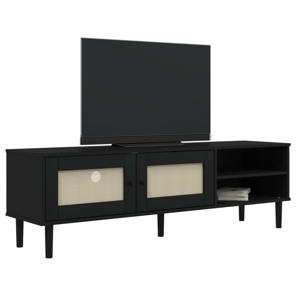 vidaXL Έπιπλο Τηλεόρασης SENJA Μαύρο / Ρατάν 158x40x49 εκ. Μασίφ Πεύκο
