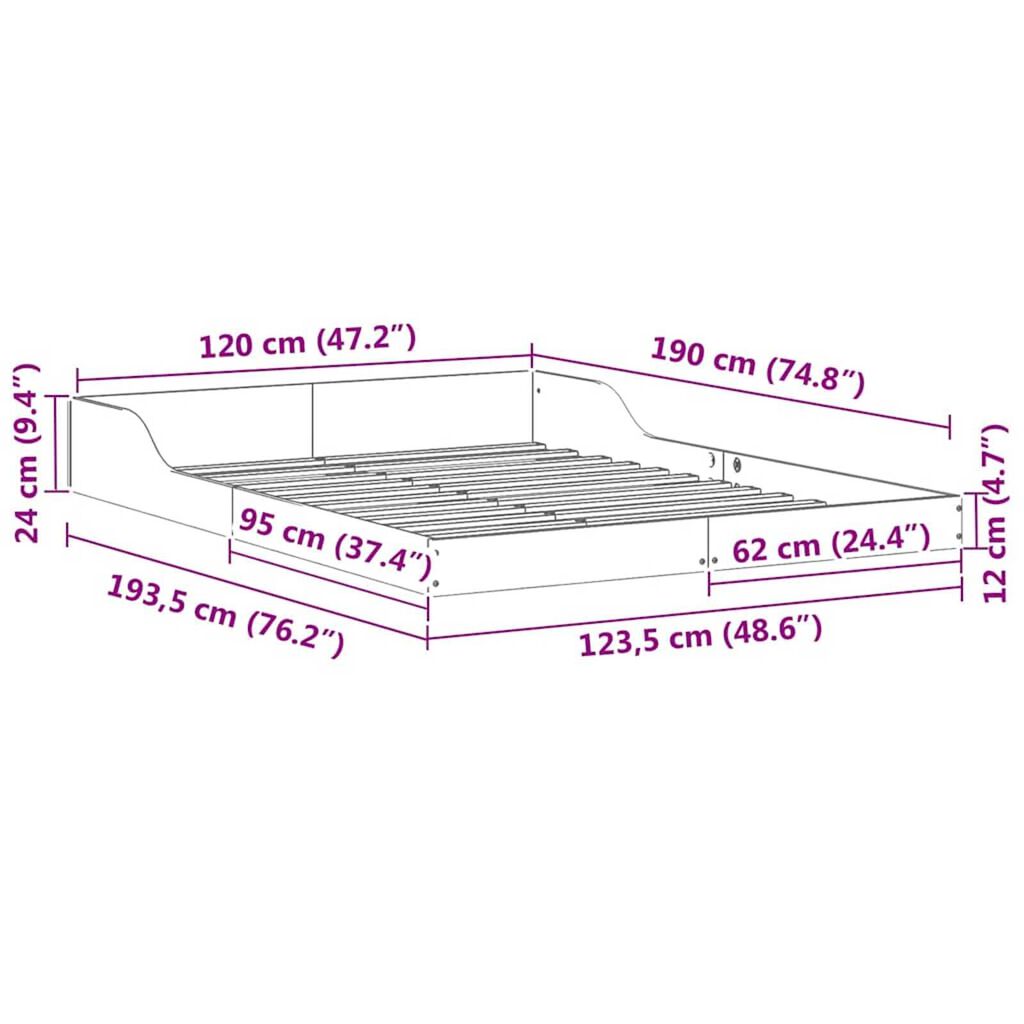 vidaXL Σκελετός Κρεβατιού Καφέ 120 x 190 cm Μασίφ ξύλο πεύκου