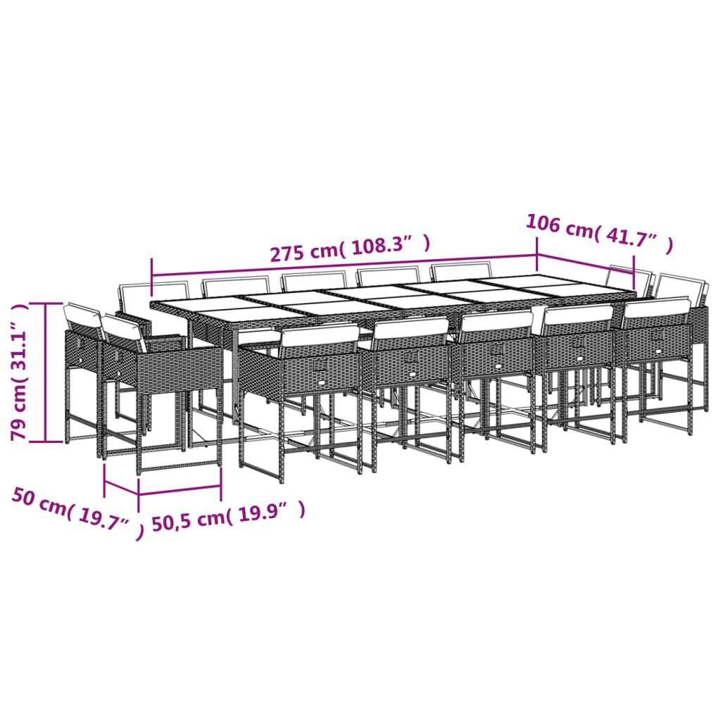 vidaXL Σετ Τραπεζαρίας Κήπου 15 τεμ Μαύρο από Συνθ. Ρατάν με Μαξιλάρια