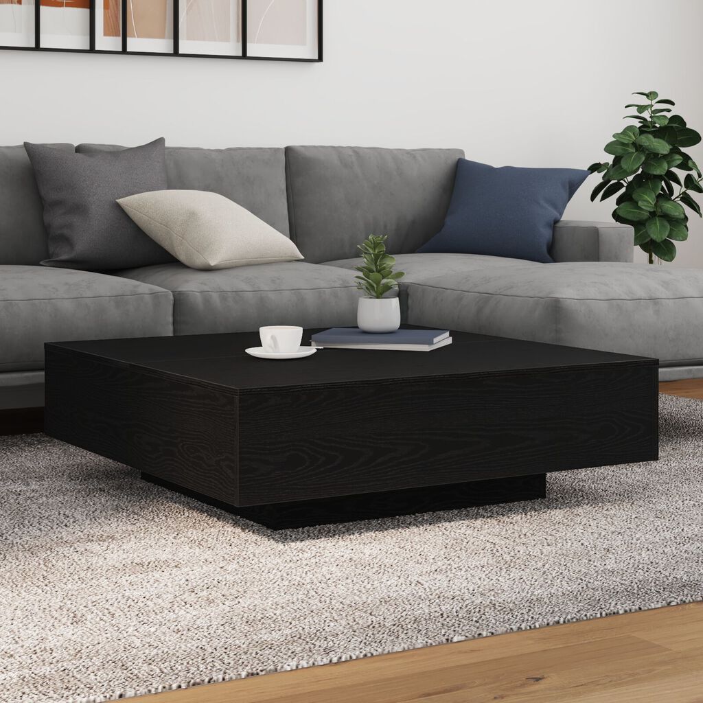 vidaXL Τραπέζι καφέ με LED φώτα Μαύρη Δρυς 100x100x31 εκ.