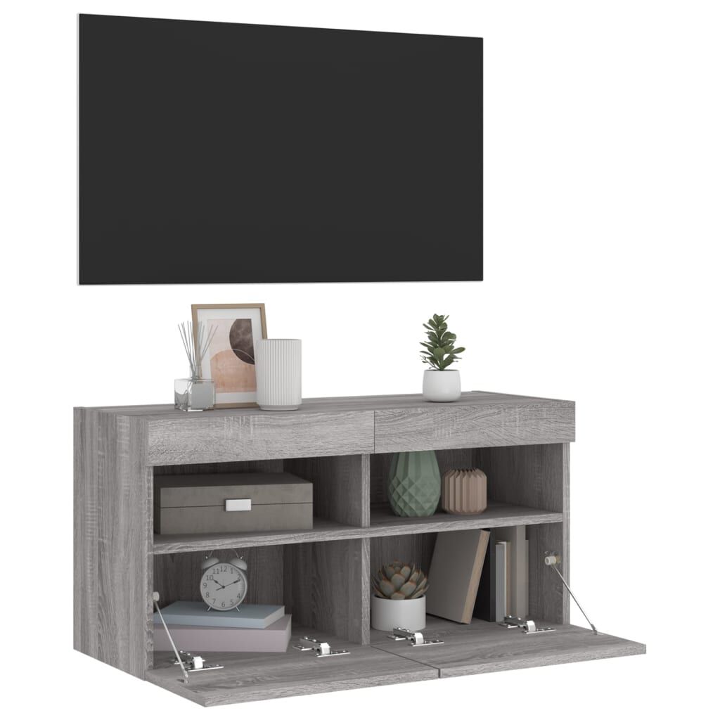 vidaXL Έπιπλο Τοίχου Τηλεόρασης με LED Γκρι Sonoma 80x30x40 εκ.