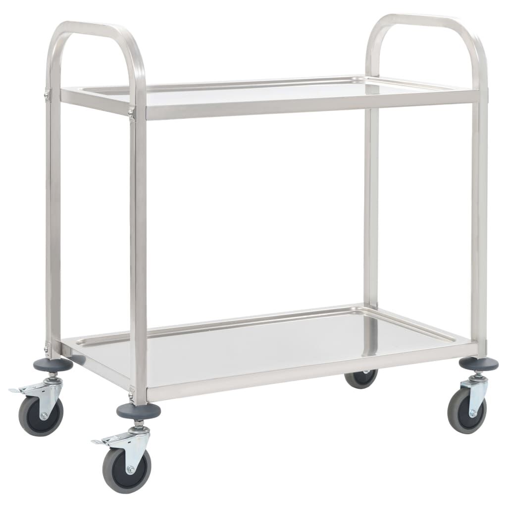 vidaXL Τρόλεϊ Κουζίνας με 2 Ράφια 95x45x83,5 εκ. από Ανοξείδωτο Ατσάλι