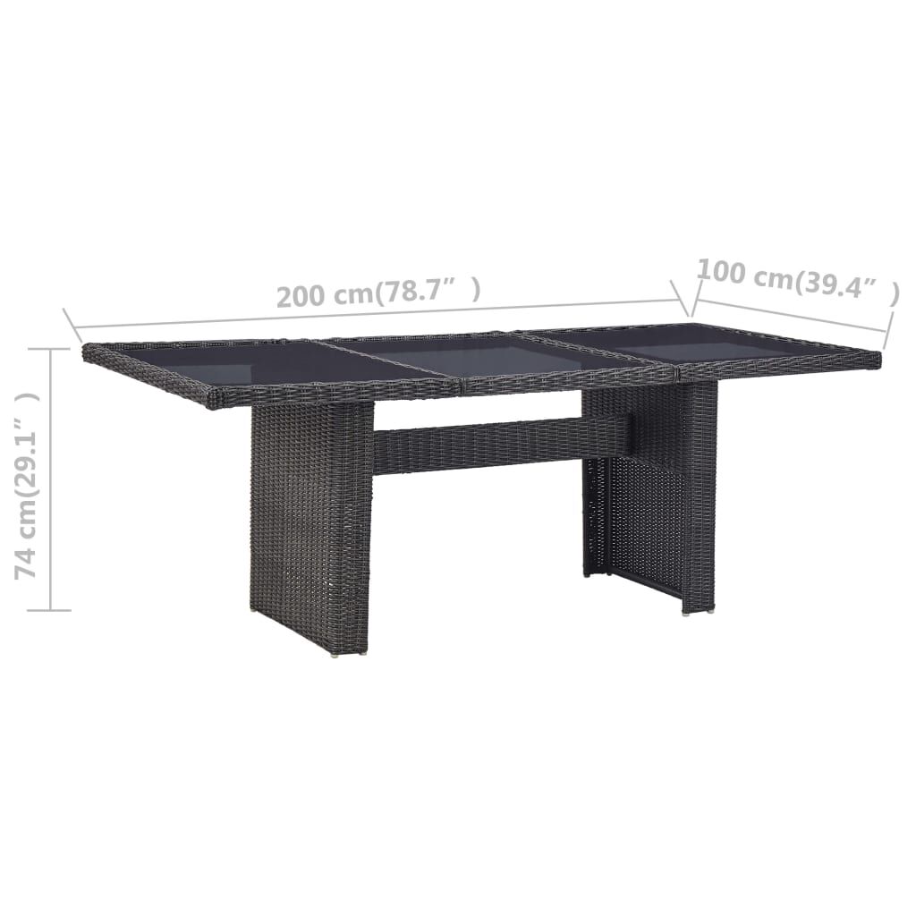 vidaXL Τραπεζαρία Κήπου Μαύρη 200x100x74 εκ. από Γυαλί/Συνθετικό Ρατάν