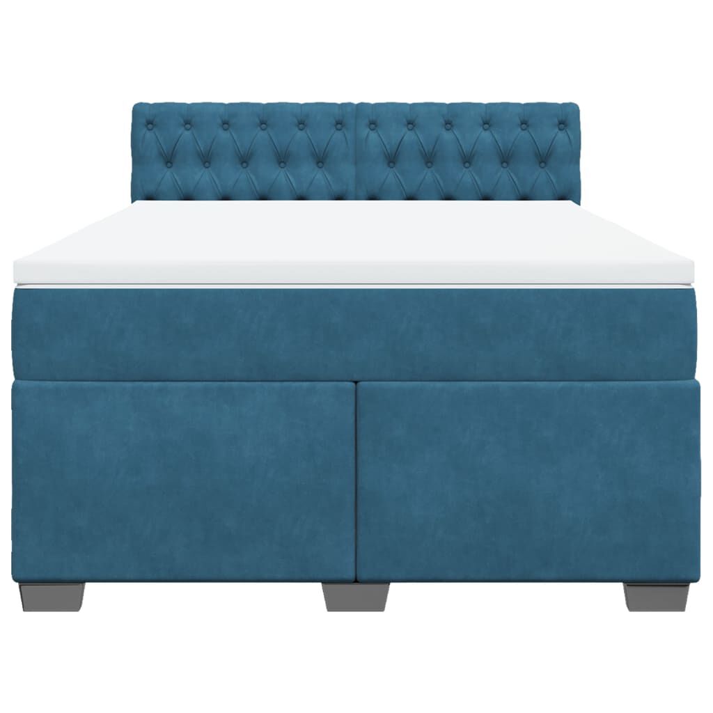 vidaXL Κρεβάτι Boxspring με Στρώμα Μπλε 160x200 εκ. Βελούδινο