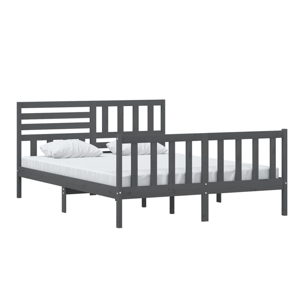 vidaXL Πλαίσιο Κρεβατιού Γκρι 150 x 200 εκ. Μασίφ Ξύλο King Size