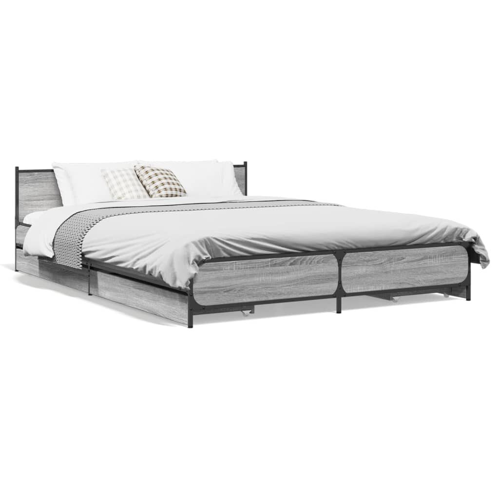 vidaXL Πλαίσιο Κρεβατιού με Συρτάρια Γκρι Sonoma 150x200εκ. Επεξ. Ξύλο