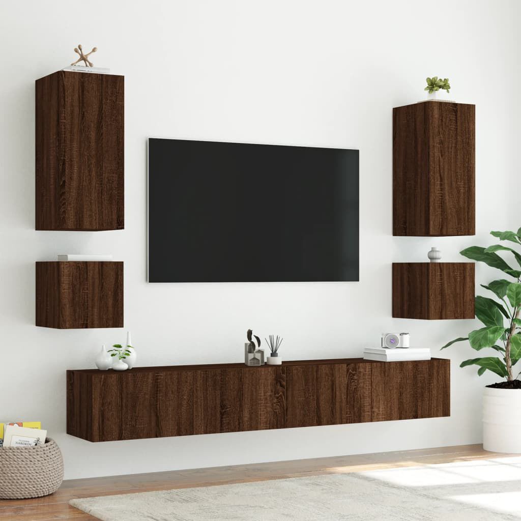vidaXL Έπιπλα Τοίχου Τηλεόρασης LED 2 Τεμ. Καφέ Δρυς 40,5x35x40εκ.