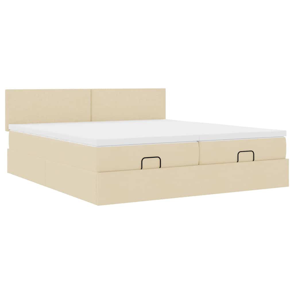 vidaXL Οθωμανικό Κρεβάτι με Στρώματα Κρέμα 200x200cm Ύφασμα