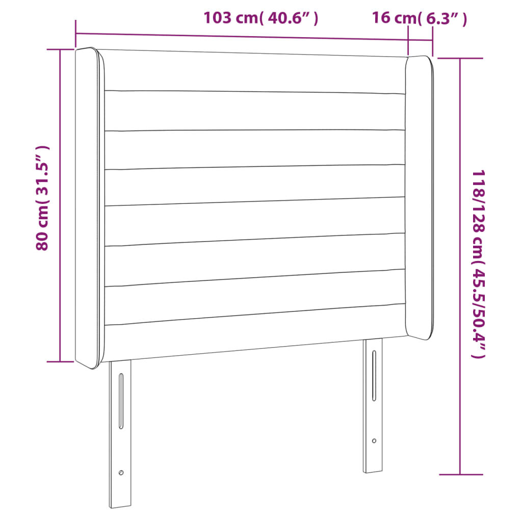 vidaXL Κεφαλάρι Κρεβατιού LED Μαύρο 103x16x118/128 εκ. Βελούδινο