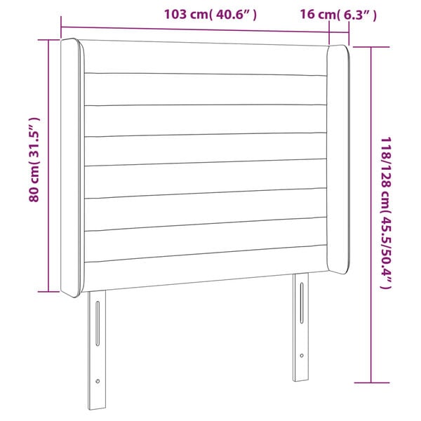 vidaXL Κεφαλάρι Κρεβατιού LED Μαύρο 103x16x118/128 εκ. Βελούδινο