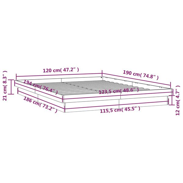 vidaXL Πλαίσιο Κρεβατιού LED Λευκό 120x190 εκ. Μικρό Διπλό Μασίφ Ξύλο