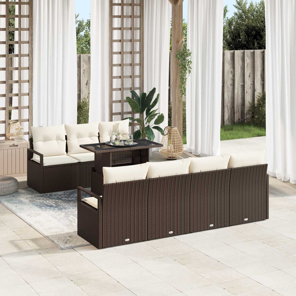 vidaXL Σετ Καναπέ Κήπου με αποθήκευση 8 pcs Καφέ Πολυ ράταν