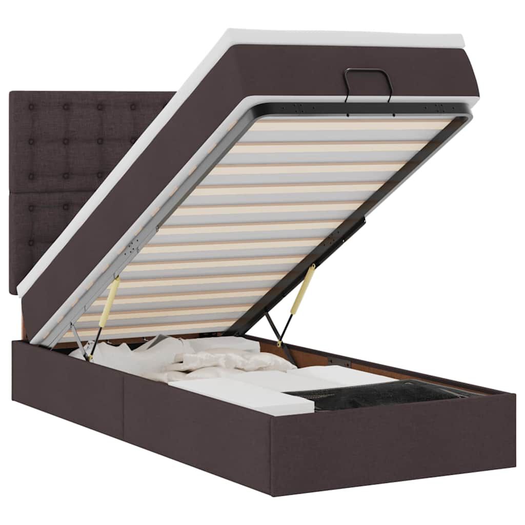 vidaXL Οθωμανικό κρεβάτι με στρώμα & LEDs Σκούρο καφέ 90x190cm ύφασμα