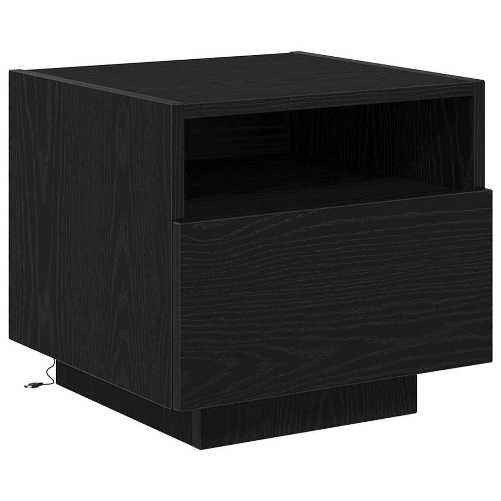 κομοδίνο vidaXL με LED φώτα Μαύρο Δρυς 40x39x37 εκ.