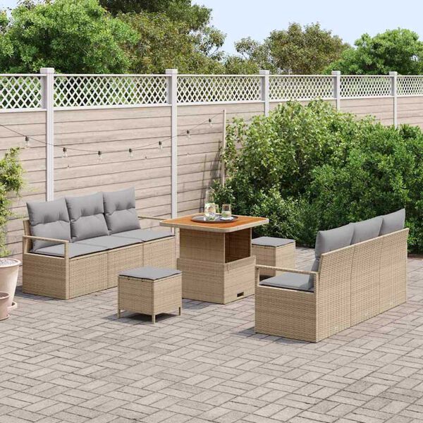 vidaXL Σετ Καναπέ Κήπου με αποθήκευση 9 pcs Μπεζ Πολυ ράταν