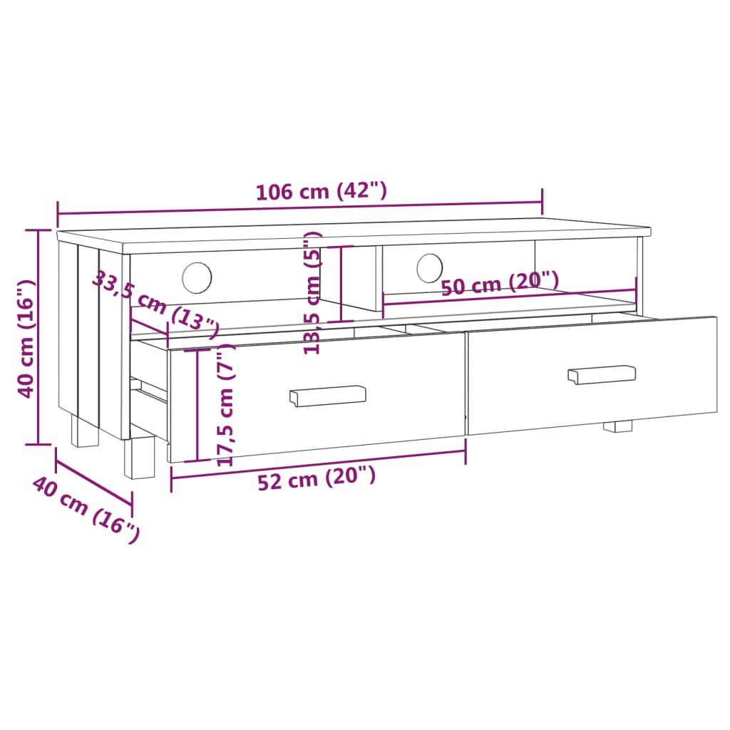 vidaXL Έπιπλο Τηλεόρασης HAMAR Σκ. Γκρι 106x40x40εκ. Μασίφ Ξύλο Πεύκου