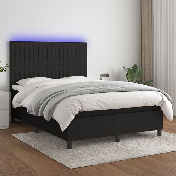 vidaXL &Kappa;&rho;&epsilon;&beta;ά&tau;&iota; Boxspring &mu;&epsilon; &Sigma;&tau;&rho;ώ&mu;&alpha; & LED &Mu;&alpha;ύ&rho;&omicron; 140x190 &epsilon;&kappa;. &Upsilon;&phi;&alpha;&sigma;&mu;ά&tau;&iota;&nu;&omicron;