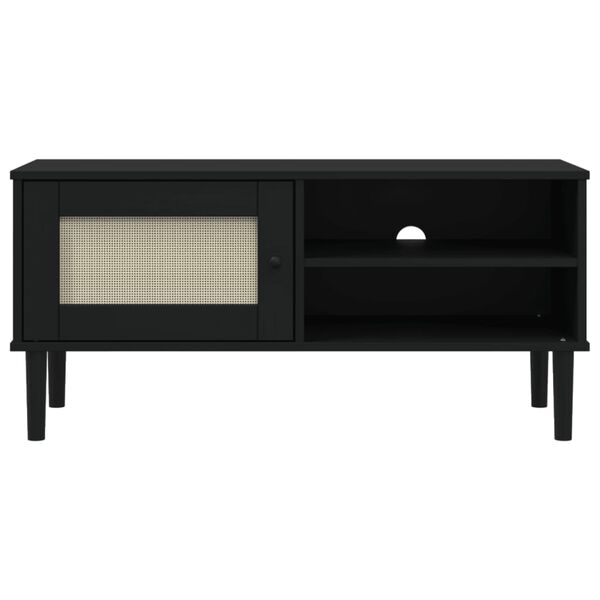 vidaXL Έπιπλο Τηλεόρασης SENJA Μαύρο / Ρατάν 106x40x49 εκ. Μασίφ Πεύκο