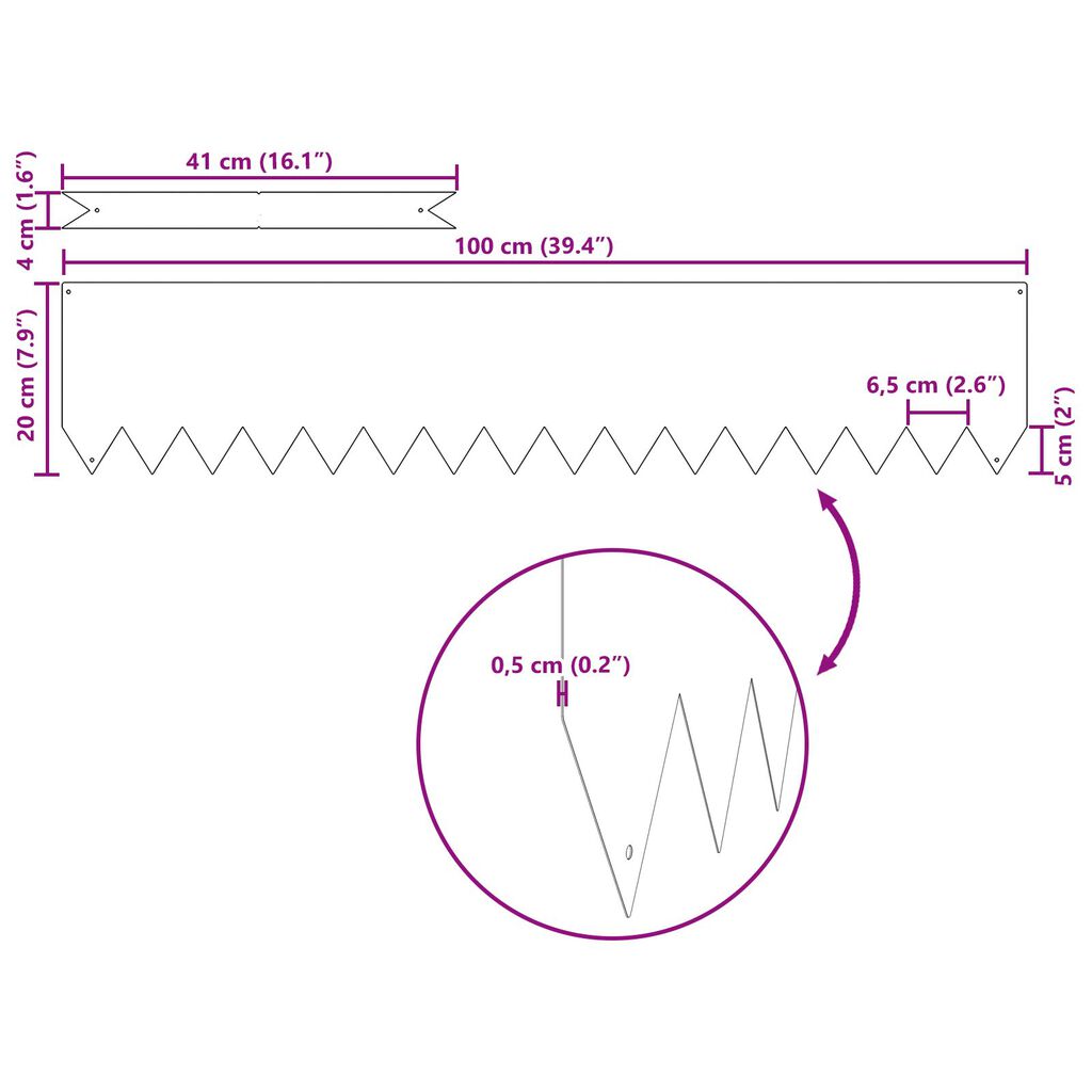 vidaXL Κοπτικά Γκαζόν 50 τεμ Ανθρακί 100x0,5x20 εκ Χάλυβας