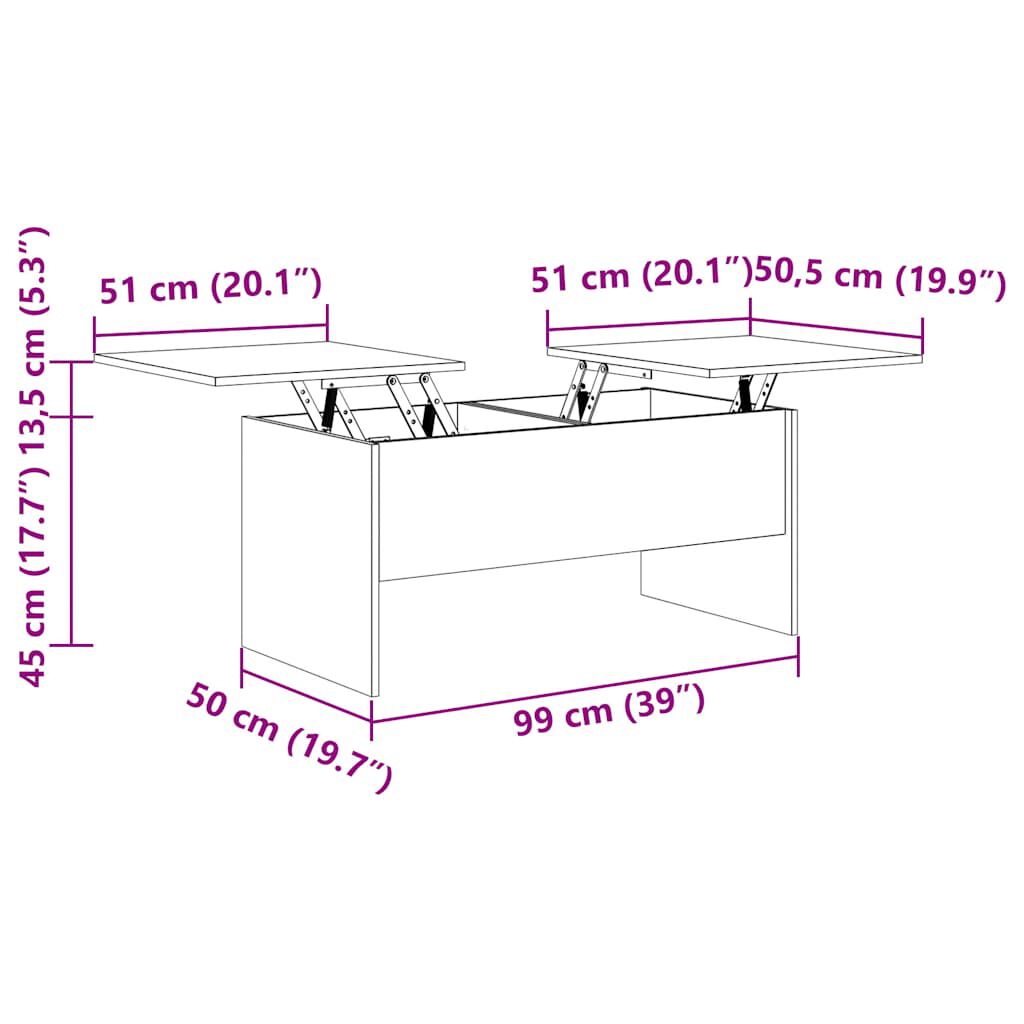 vidaXL Τραπεζάκι Σαλονιού Sonoma Δρυς 102x50,5x46,5 εκ. Επεξεργ. Ξύλο