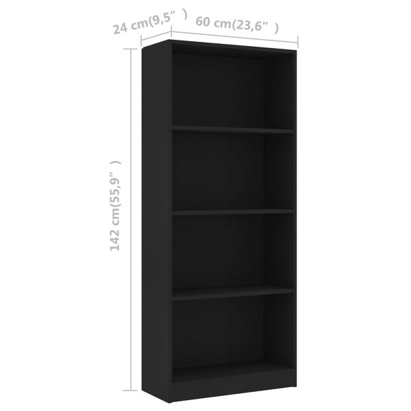 vidaXL Βιβλιοθήκη με 4 Ράφια Λευκή 60 x 24 x 142 εκ. από Επεξ. Ξύλο