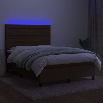 vidaXL Κρεβάτι Boxspring με Στρώμα & LED Σκ.Καφέ 140x190εκ. Υφασμάτινο