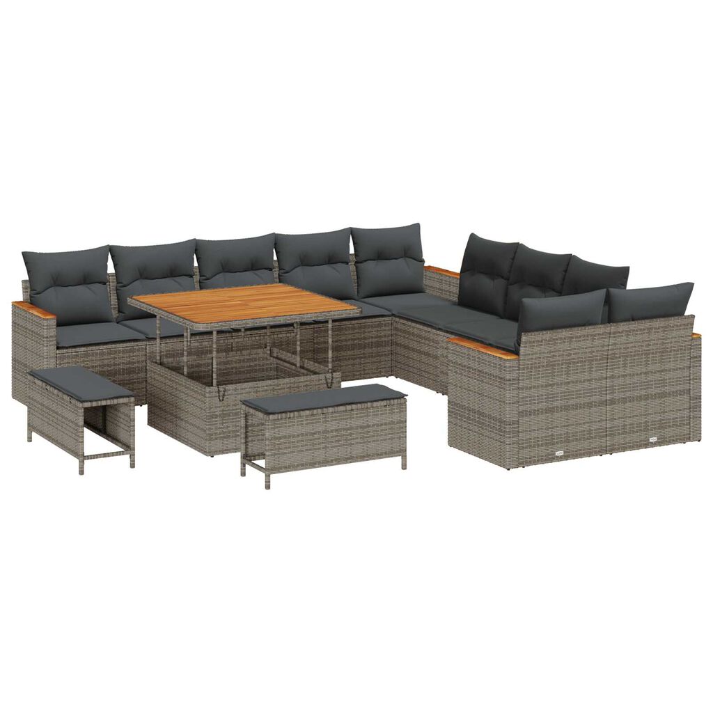 vidaXL Σετ Καναπέ Κήπου με μαξιλάρι 13 pcs Γκρι Πολυ ράταν