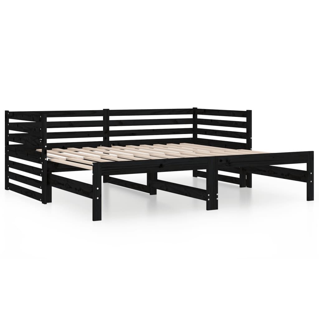 vidaXL Καναπές Κρεβάτι Συρόμενος Μαύρος 2x(80x200) εκ. από Μασίφ Πεύκο