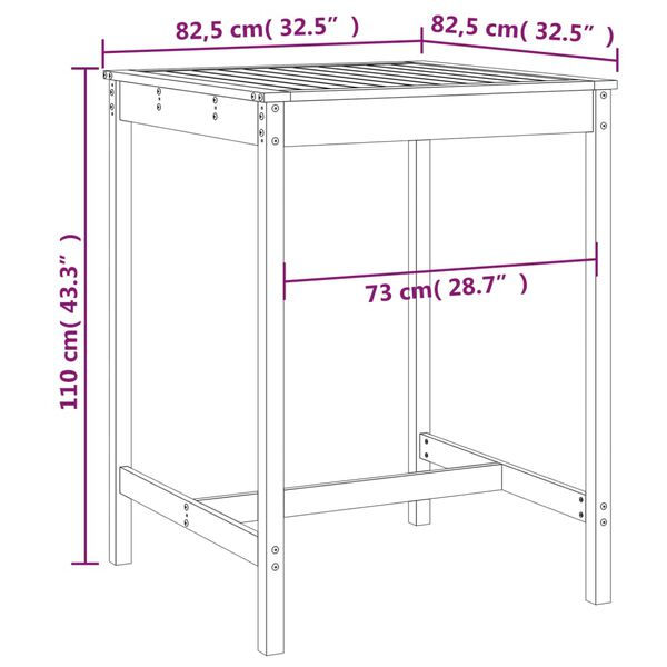 vidaXL Τραπέζι Κήπου Μελί 82,5x82,5x110 εκ. από Μασίφ Ξύλο Πεύκου