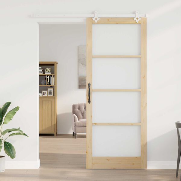 vidaXL Συρόμενη Πόρτα Καφέ 93 x 232 εκ. Ξύλο και μέταλλο