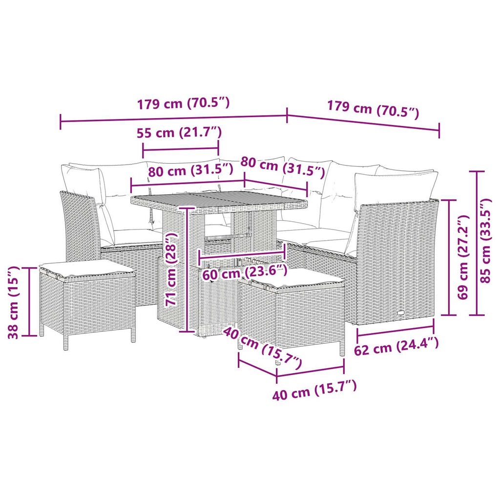 vidaXL Σετ Καναπέ Κήπου 8 pcs Μαύρο συνθετικό ρατάν