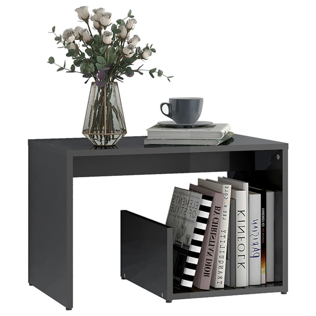 vidaXL Τραπέζι Βοηθητικό Γυαλιστερό Γκρι 59 x 36 x 38 εκ. Μοριοσανίδα