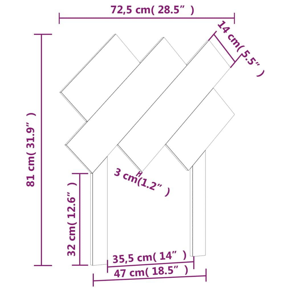 vidaXL Κεφαλάρι Κρεβατιού Γκρι 72,5 x 3 x 81 εκ. από Μασίφ Ξύλο Πεύκου