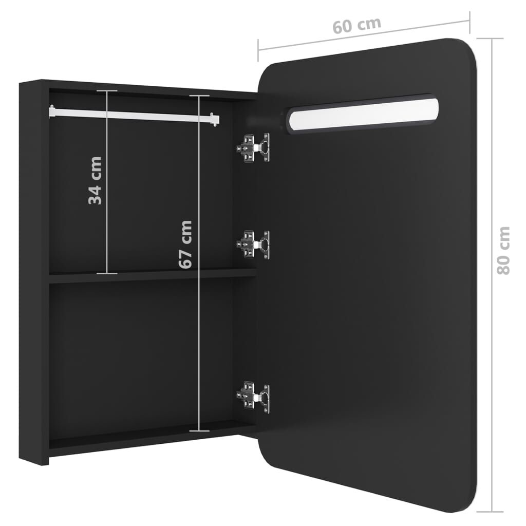 vidaXL Καθρέφτης Μπάνιου με Ντουλάπι / LED Μαύρο 60 x 11 x 80 εκ.