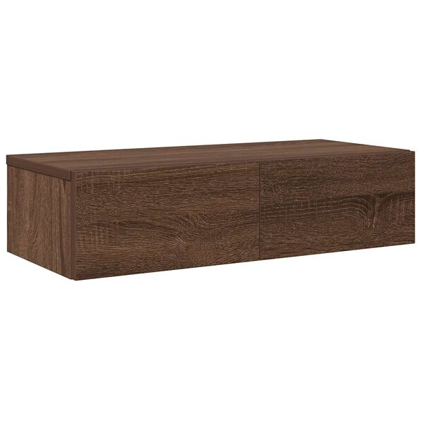 vidaXL Ράφι τοίχου με συρτάρια καφέ δρυς 60x26,5x15 cm Ξύλο μηχανής