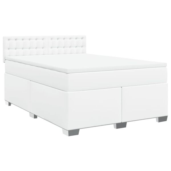 vidaXL Κρεβάτι Boxspring με Στρώμα Λευκό 140x190εκ.από Συνθετικό Δέρμα