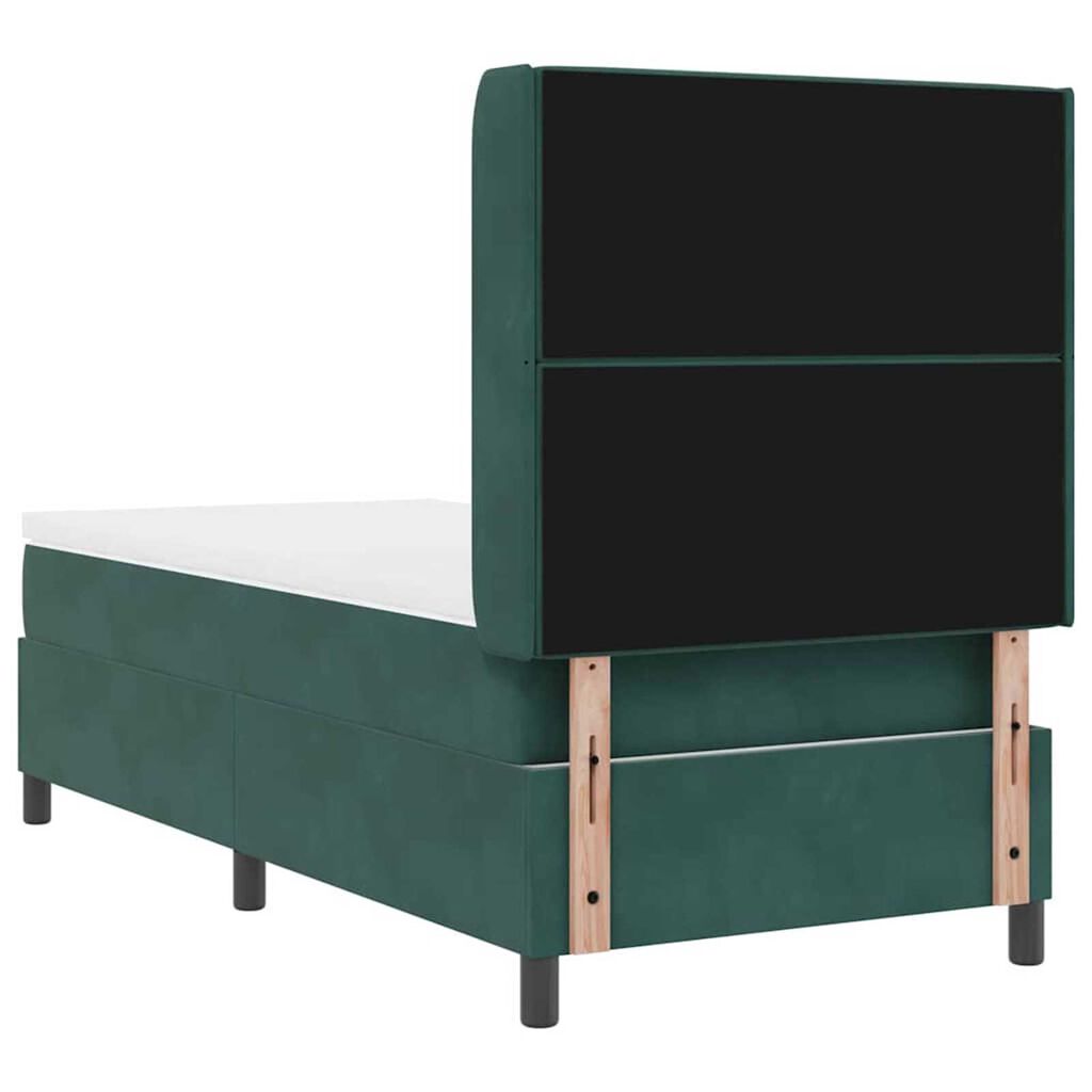 vidaXL Κρεβάτι Box Spring LED με Στρώμα Σκούρο πράσινο 90 x 190 cm