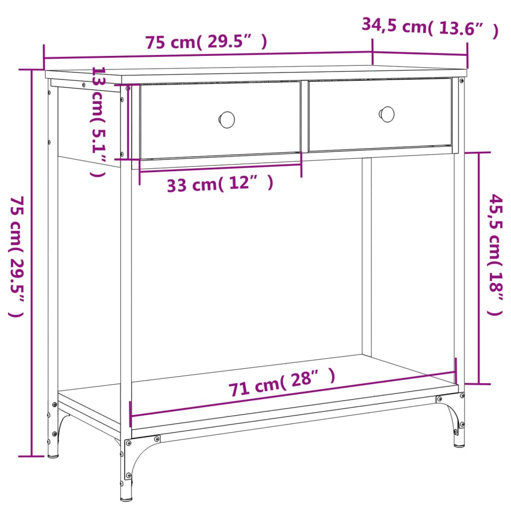 vidaXL Τραπέζι Κονσόλα Γκρι Sonoma 75x34,5x75 εκ. Επεξεργασμένο Ξύλο