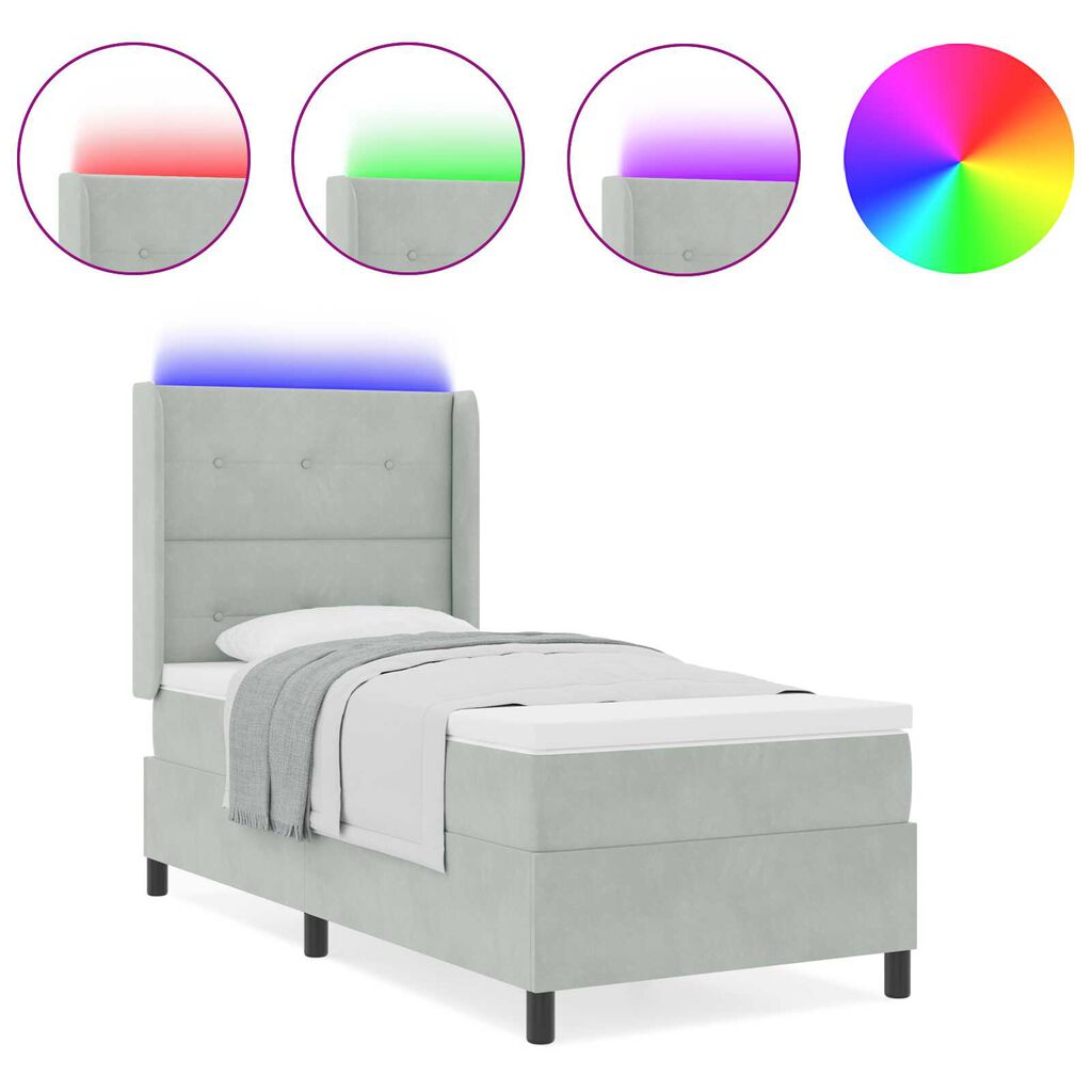 vidaXL Κρεβάτι Box Spring LED με Στρώμα Ανοιχτό γκρι 100 x 200 cm