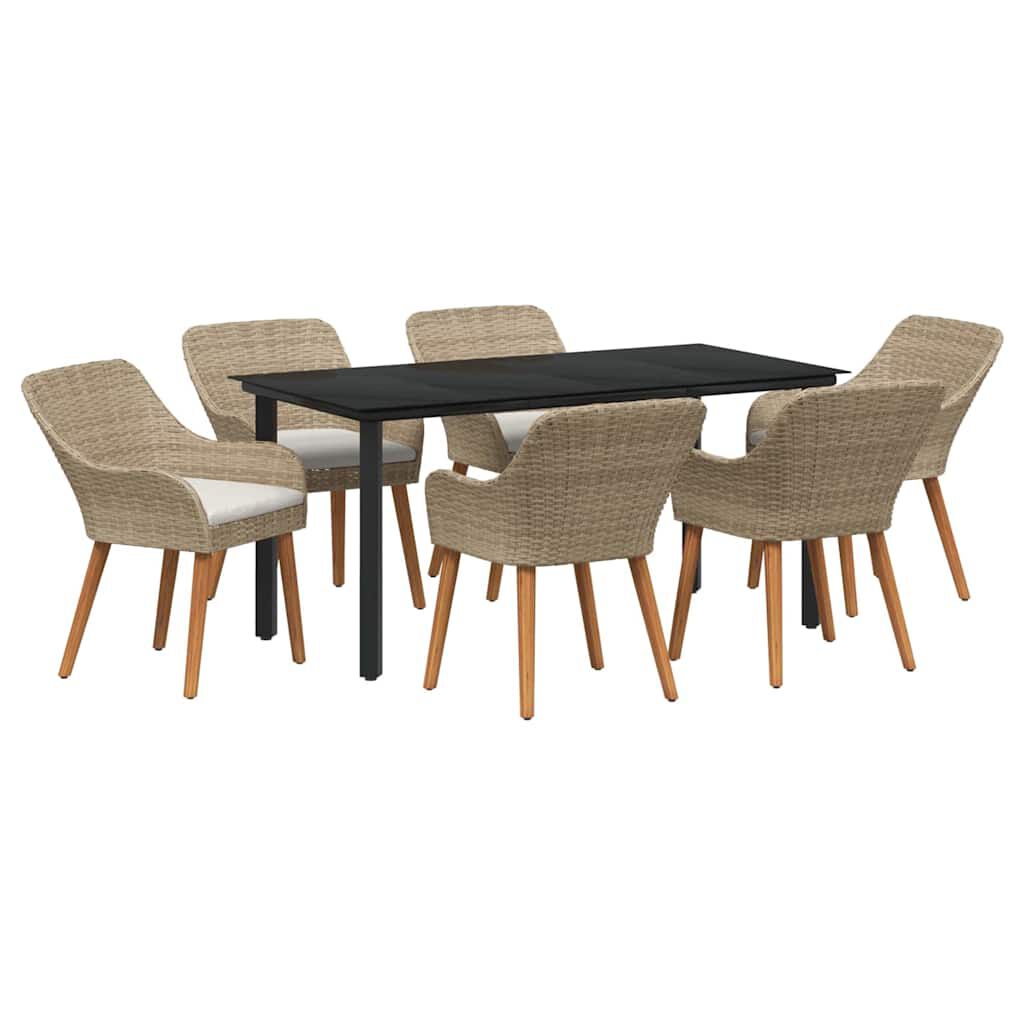 vidaXL Σέτ φαγητού για κήπο με μαξιλάρι 7 pcs Μπεζ συνθετικό ρατάν