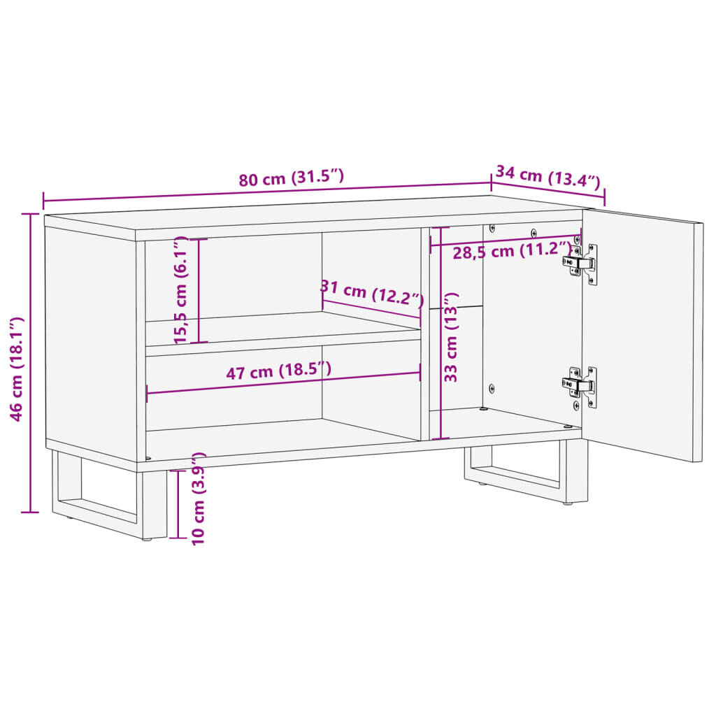 vidaXL Έπιπλο Τηλεόρασης 80x34x46 εκ. από Μασίφ Ξύλο Ακακίας