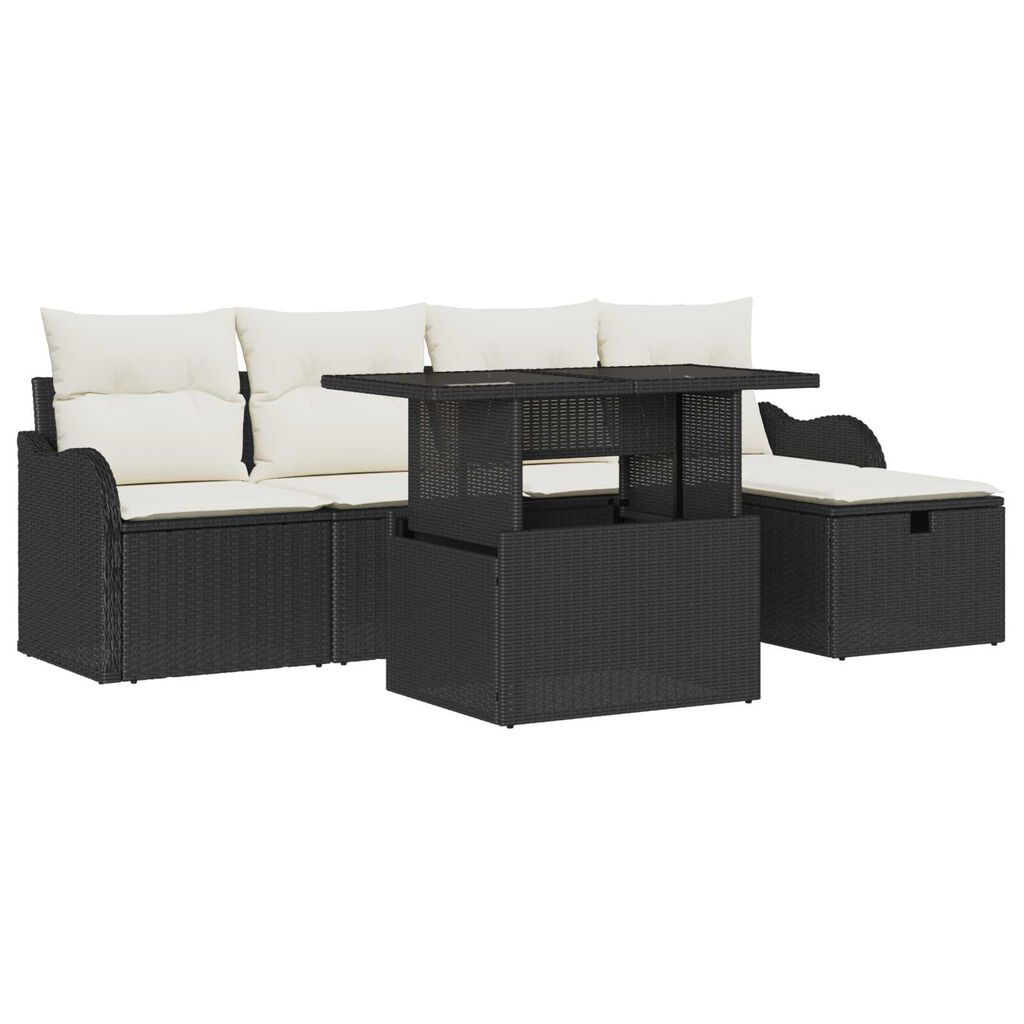 vidaXL Σετ Καναπέ Κήπου με μαξιλάρι 6 pcs Μαύρο Πολυ ράταν