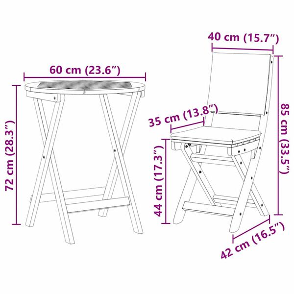 vidaXL Σετ μπιστρό 3 pcs Καφέ Μασίφ ξύλο ακακίας