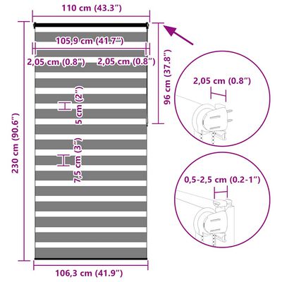 vidaXL Ζέβρα τυφλή Σκούρο Γκρι Πλάτος υφάσματος 105,9 εκ. Πολυεστέρας