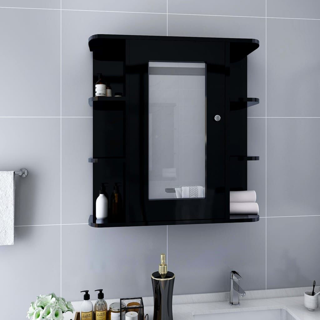 vidaXL Καθρέφτης Μπάνιου με Ντουλάπι Μαύρο 66 x 17 x 63 εκ. από MDF