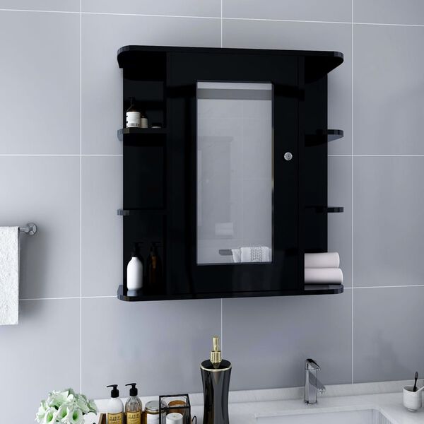 vidaXL Καθρέφτης Μπάνιου με Ντουλάπι Μαύρο 66 x 17 x 63 εκ. από MDF