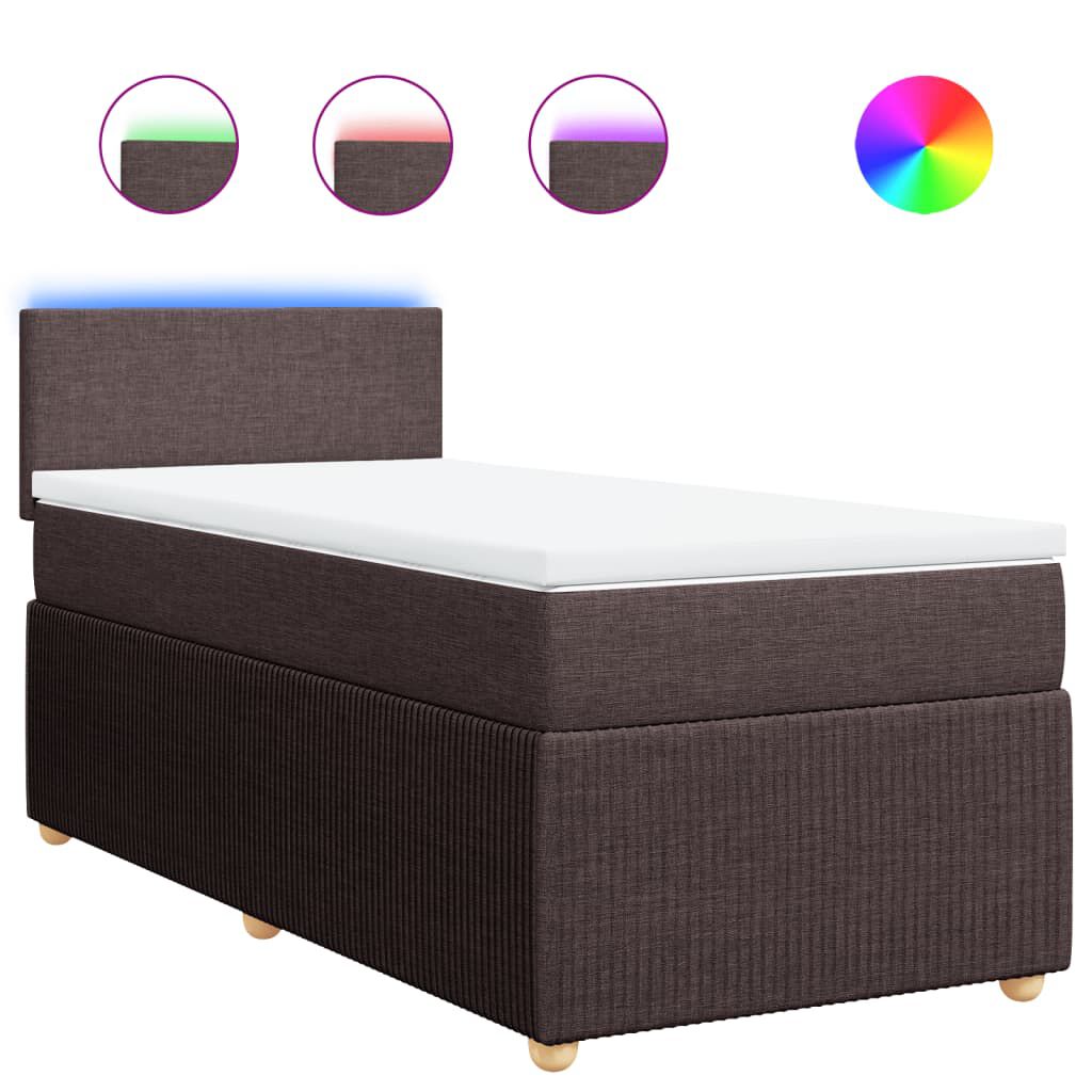 vidaXL Κρεβάτι Boxspring με Στρώμα Σκούρο Καφέ 90x190 εκ. Υφασμάτινο