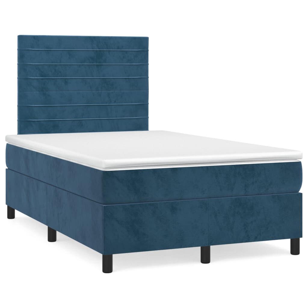 vidaXL Κρεβάτι Boxspring με Στρώμα Σκούρο Μπλε 120x190 εκ. Βελούδινο