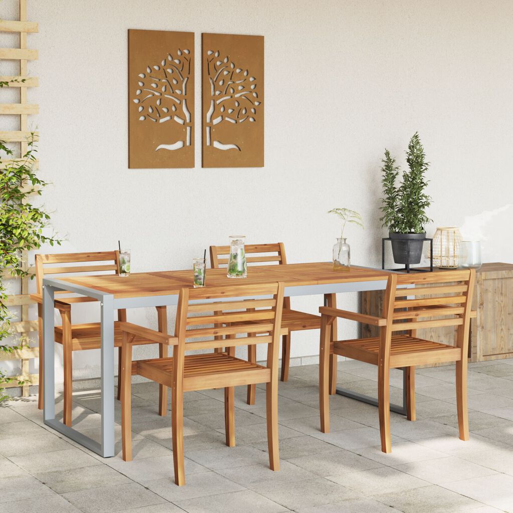 vidaXL Τραπέζι Εξωτερικού Χώρου Γκρι 180x90x75 εκ. Από Χάλυβα & Στερεό Ξύλο Ακακίας