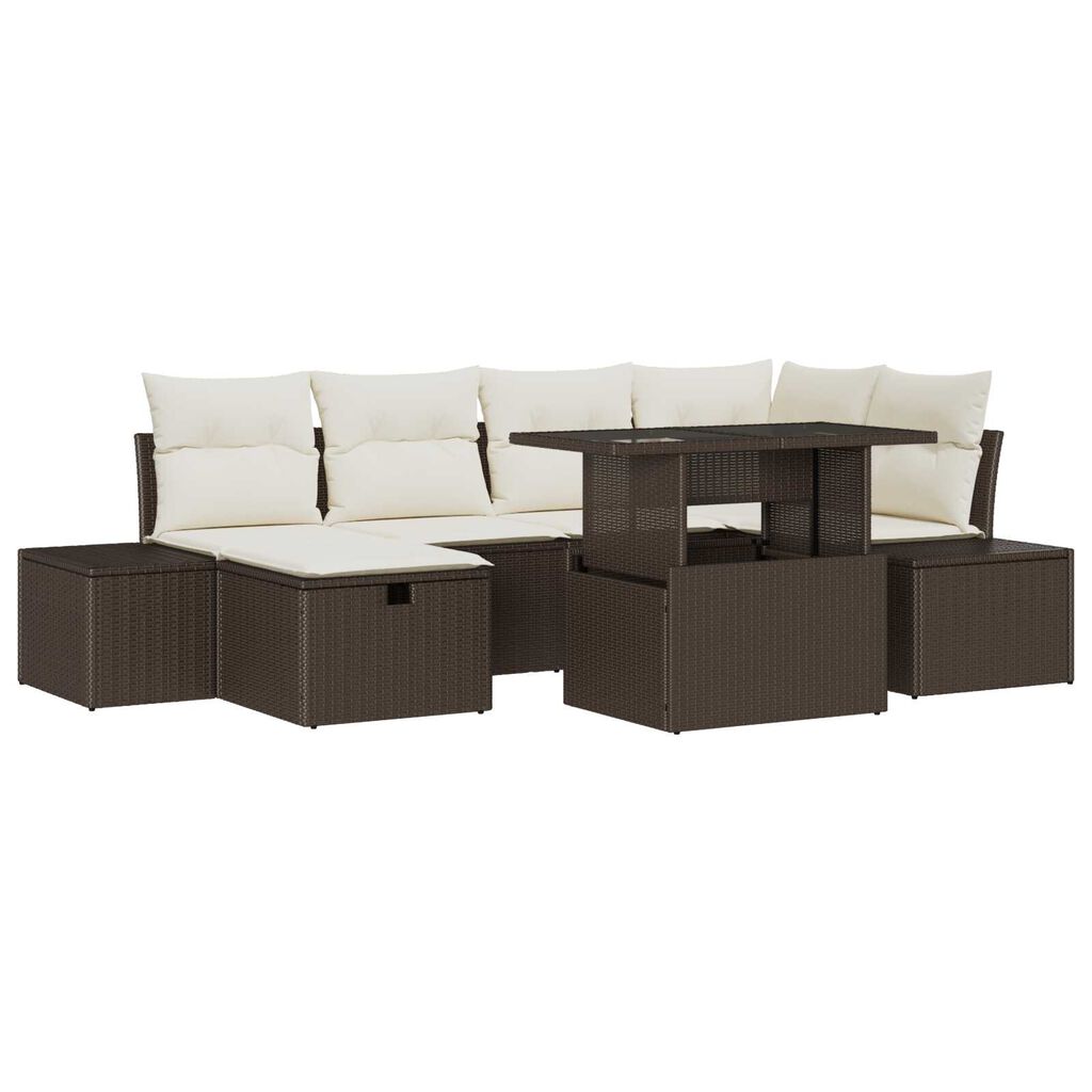 vidaXL Σετ Καναπέ Κήπου με μαξιλάρι 7 pcs Καφέ Πολυ ράταν